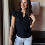 Split Neck Ruched Sleeve Blouse - Love and Lee Apparel