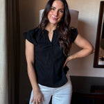 Split Neck Ruched Sleeve Blouse - Love and Lee Apparel