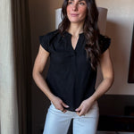 Split Neck Ruched Sleeve Blouse - Love and Lee Apparel