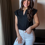 Split Neck Ruched Sleeve Blouse - Love and Lee Apparel