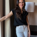 Split Neck Ruched Sleeve Blouse - Love and Lee Apparel