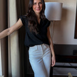 Split Neck Ruched Sleeve Blouse - Love and Lee Apparel