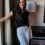 Split Neck Ruched Sleeve Blouse - Love and Lee Apparel