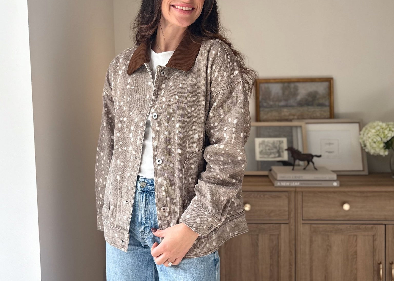 The 'Fawn' Animal Print Jacket with Corduroy Collar - Love and Lee Apparel