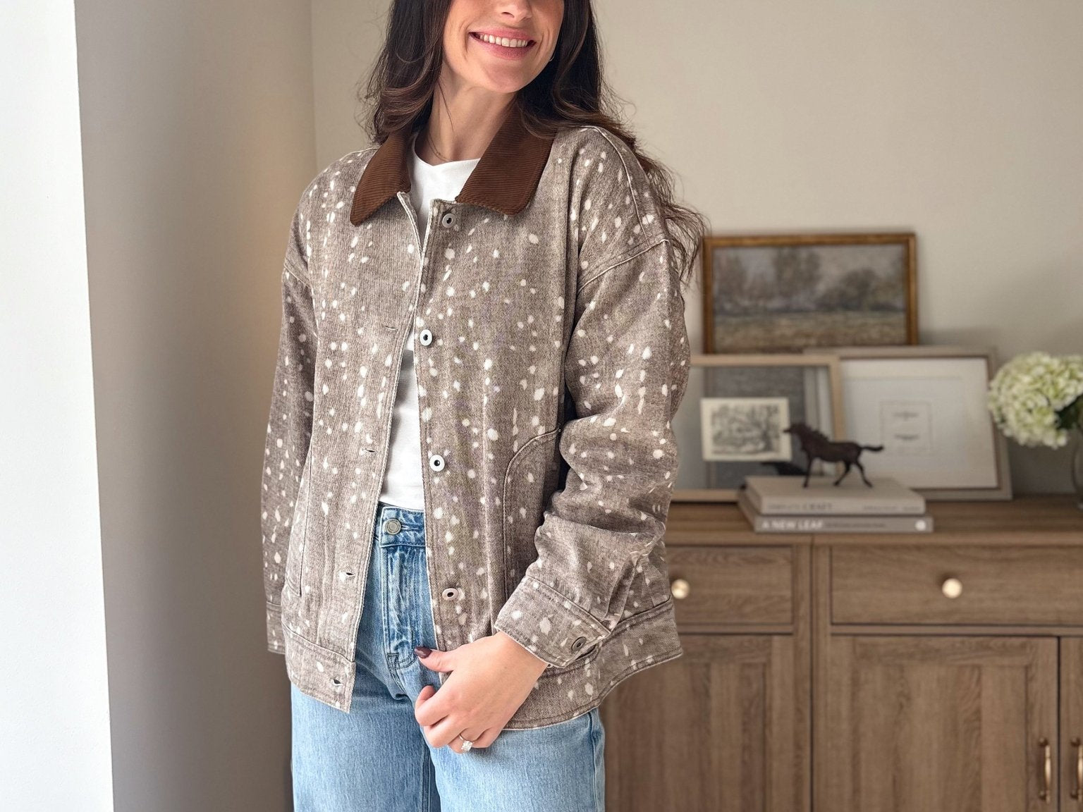 The 'Fawn' Animal Print Jacket with Corduroy Collar - Love and Lee Apparel