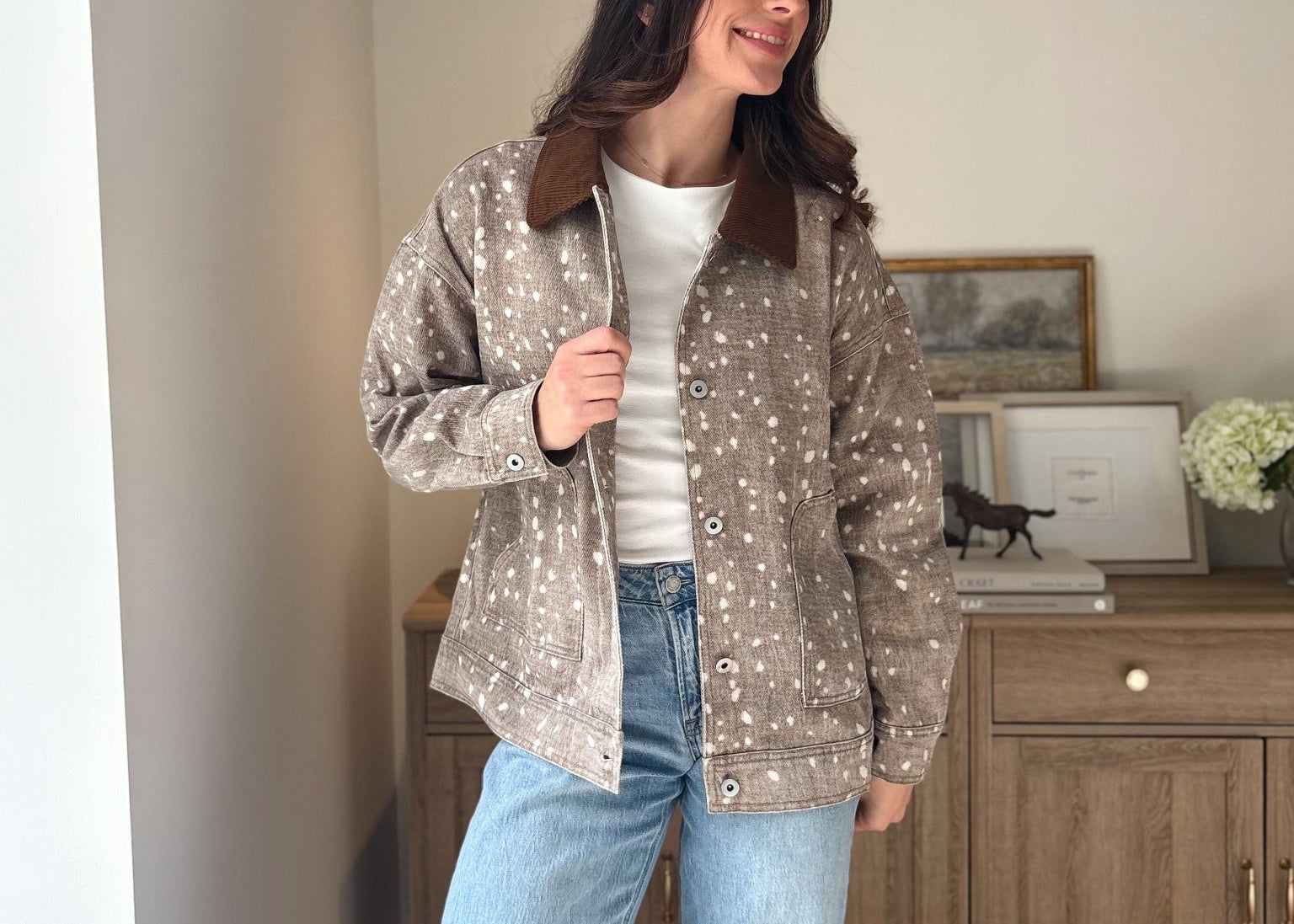 The 'Fawn' Animal Print Jacket with Corduroy Collar - Love and Lee Apparel