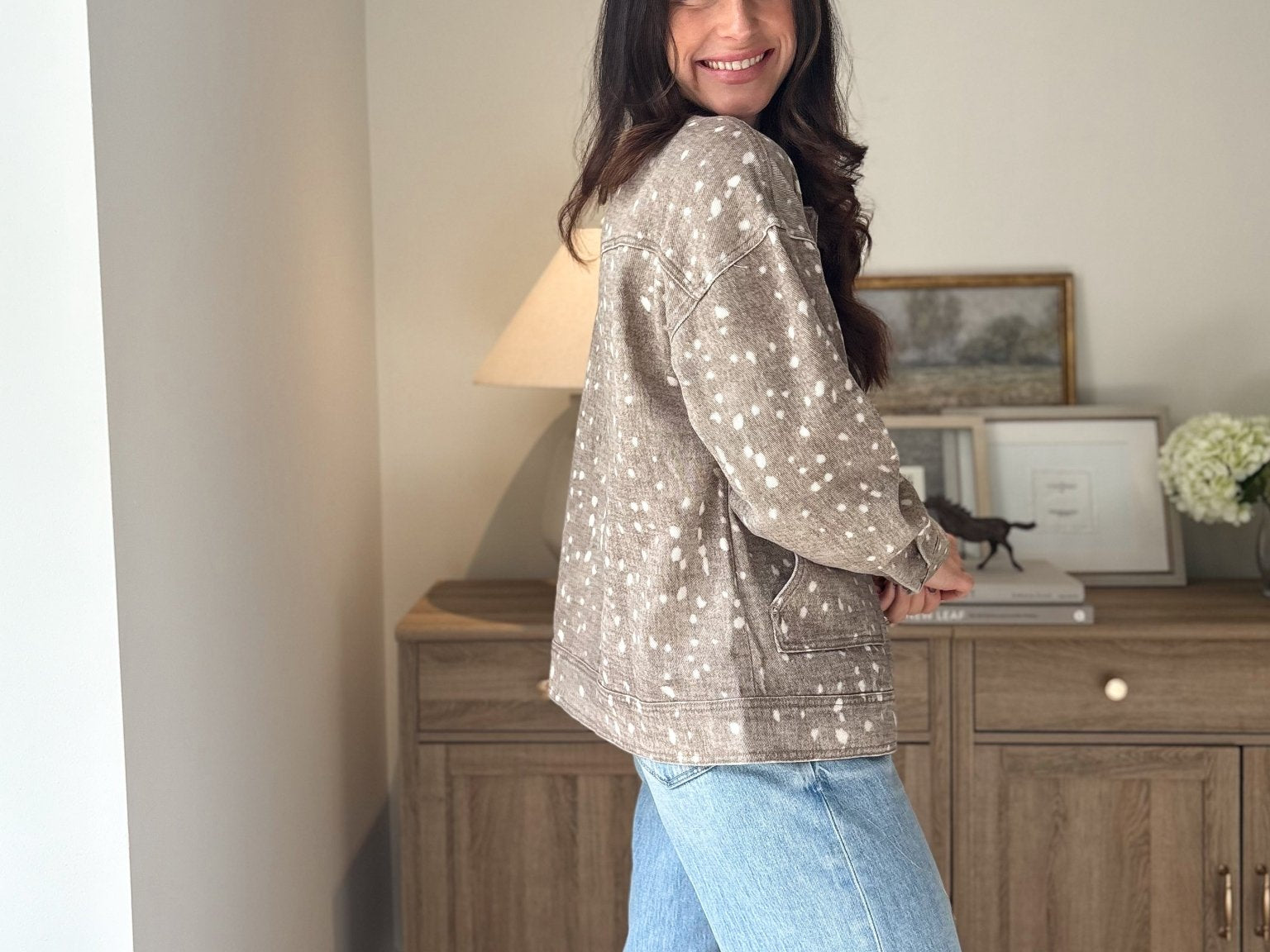 The 'Fawn' Animal Print Jacket with Corduroy Collar - Love and Lee Apparel