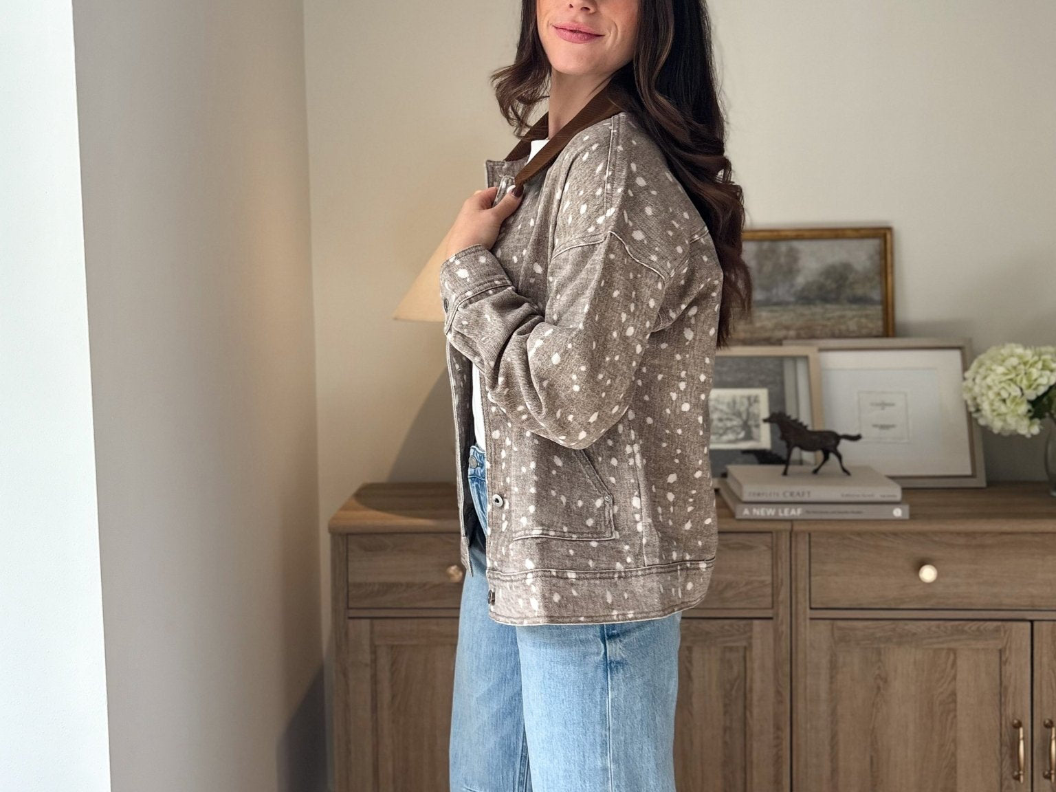 The 'Fawn' Animal Print Jacket with Corduroy Collar - Love and Lee Apparel