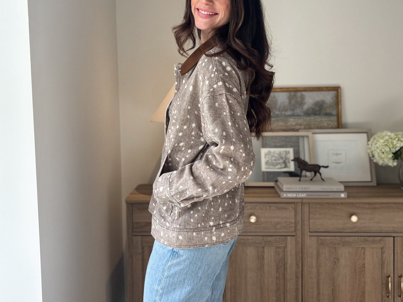 The 'Fawn' Animal Print Jacket with Corduroy Collar - Love and Lee Apparel