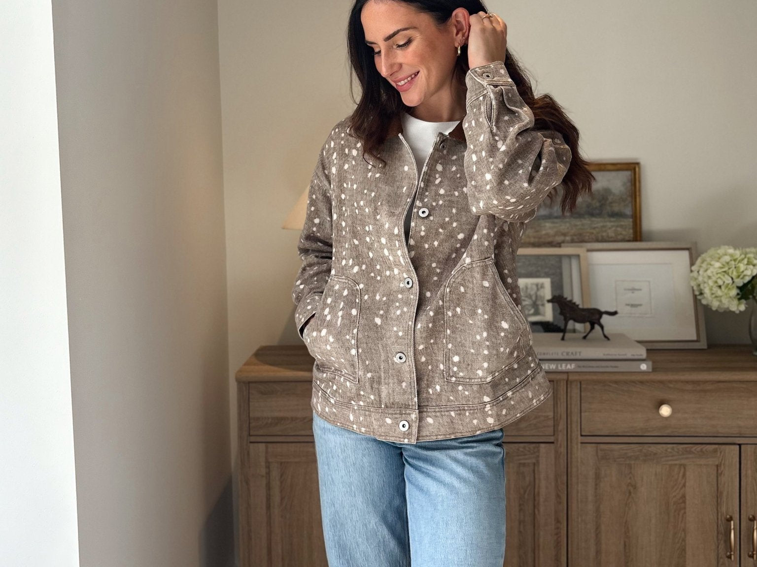 The 'Fawn' Animal Print Jacket with Corduroy Collar - Love and Lee Apparel