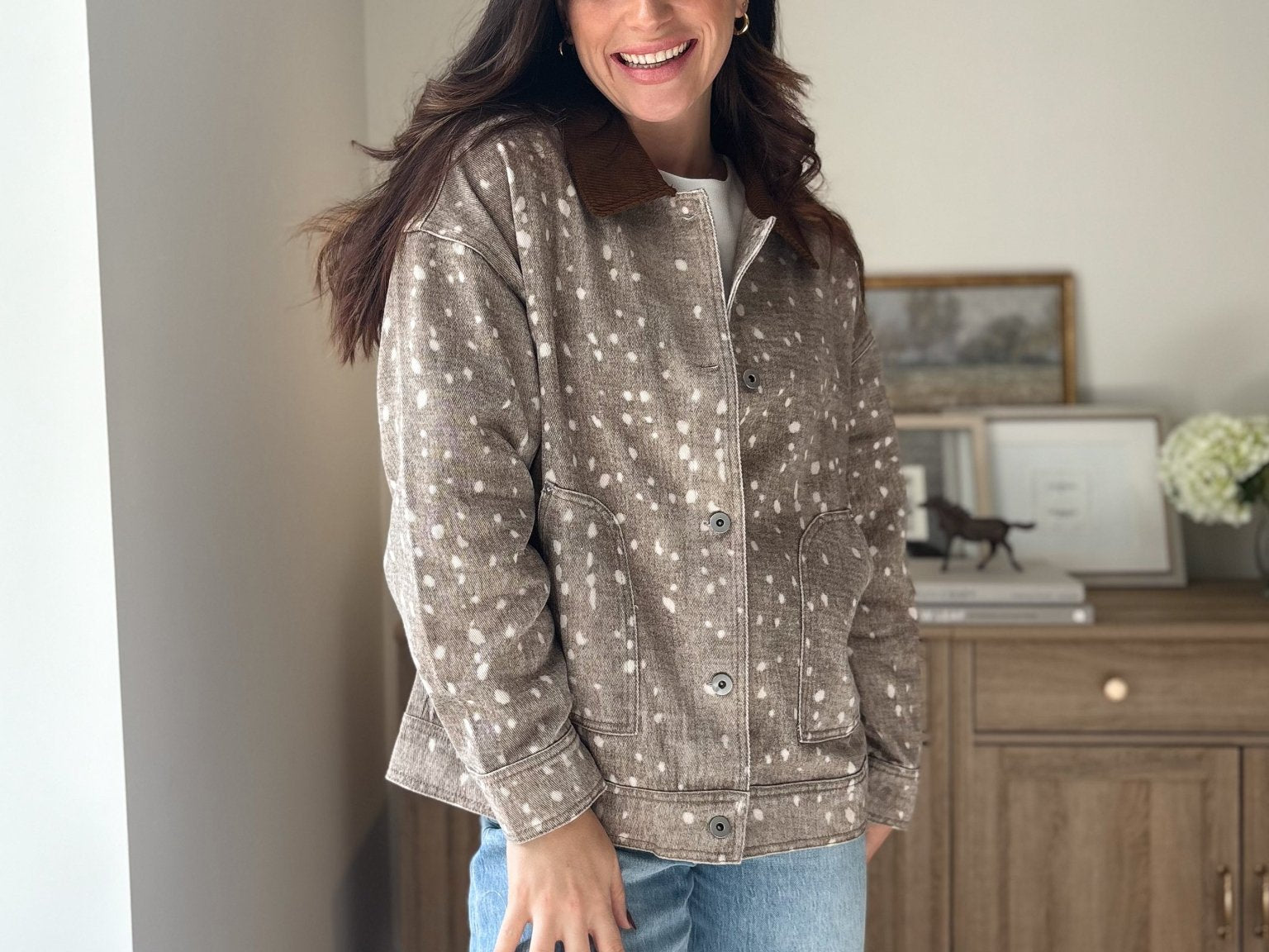 The 'Fawn' Animal Print Jacket with Corduroy Collar - Love and Lee Apparel