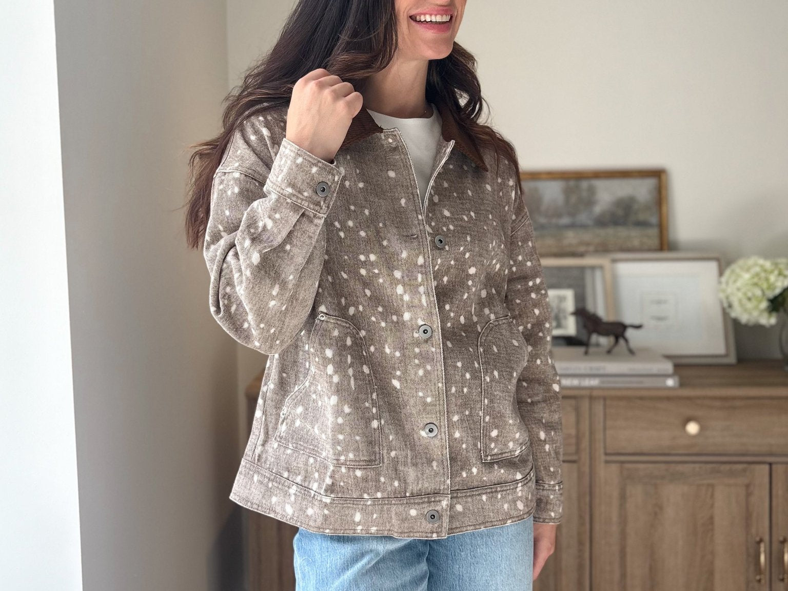 The 'Fawn' Animal Print Jacket with Corduroy Collar - Love and Lee Apparel