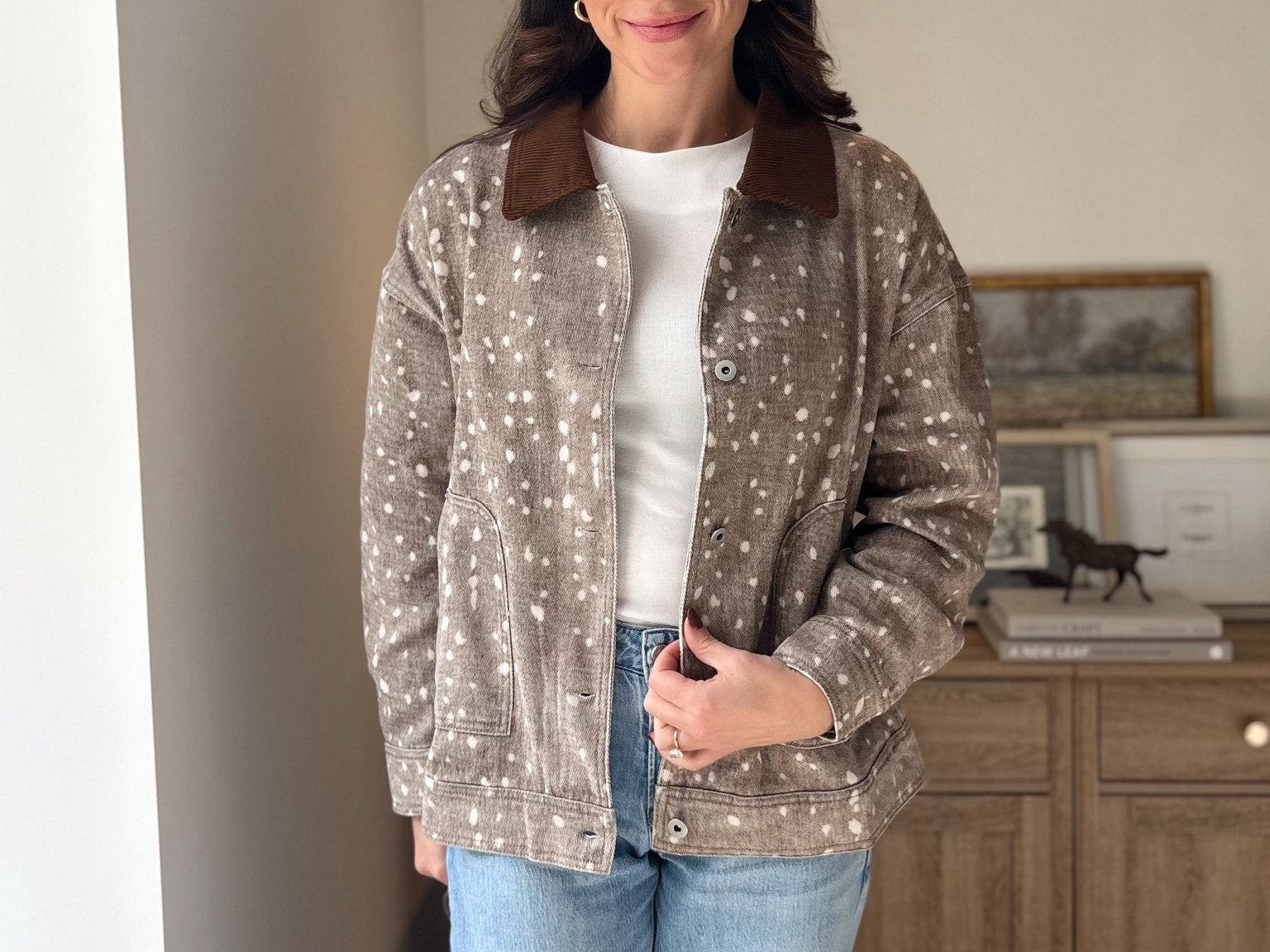 The 'Fawn' Animal Print Jacket with Corduroy Collar - Love and Lee Apparel