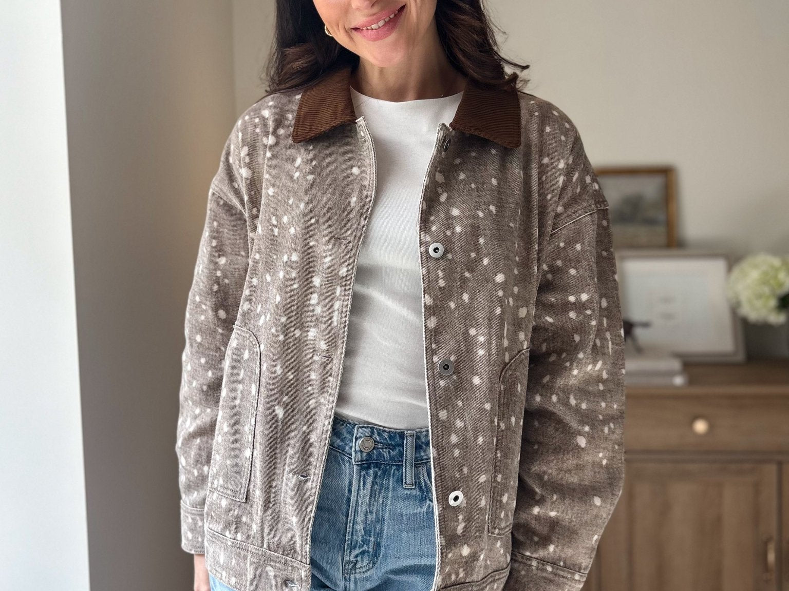 The 'Fawn' Animal Print Jacket with Corduroy Collar - Love and Lee Apparel