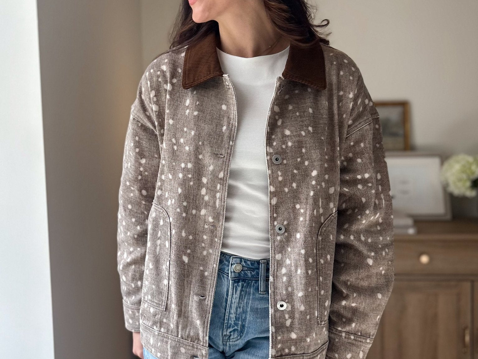 The 'Fawn' Animal Print Jacket with Corduroy Collar - Love and Lee Apparel