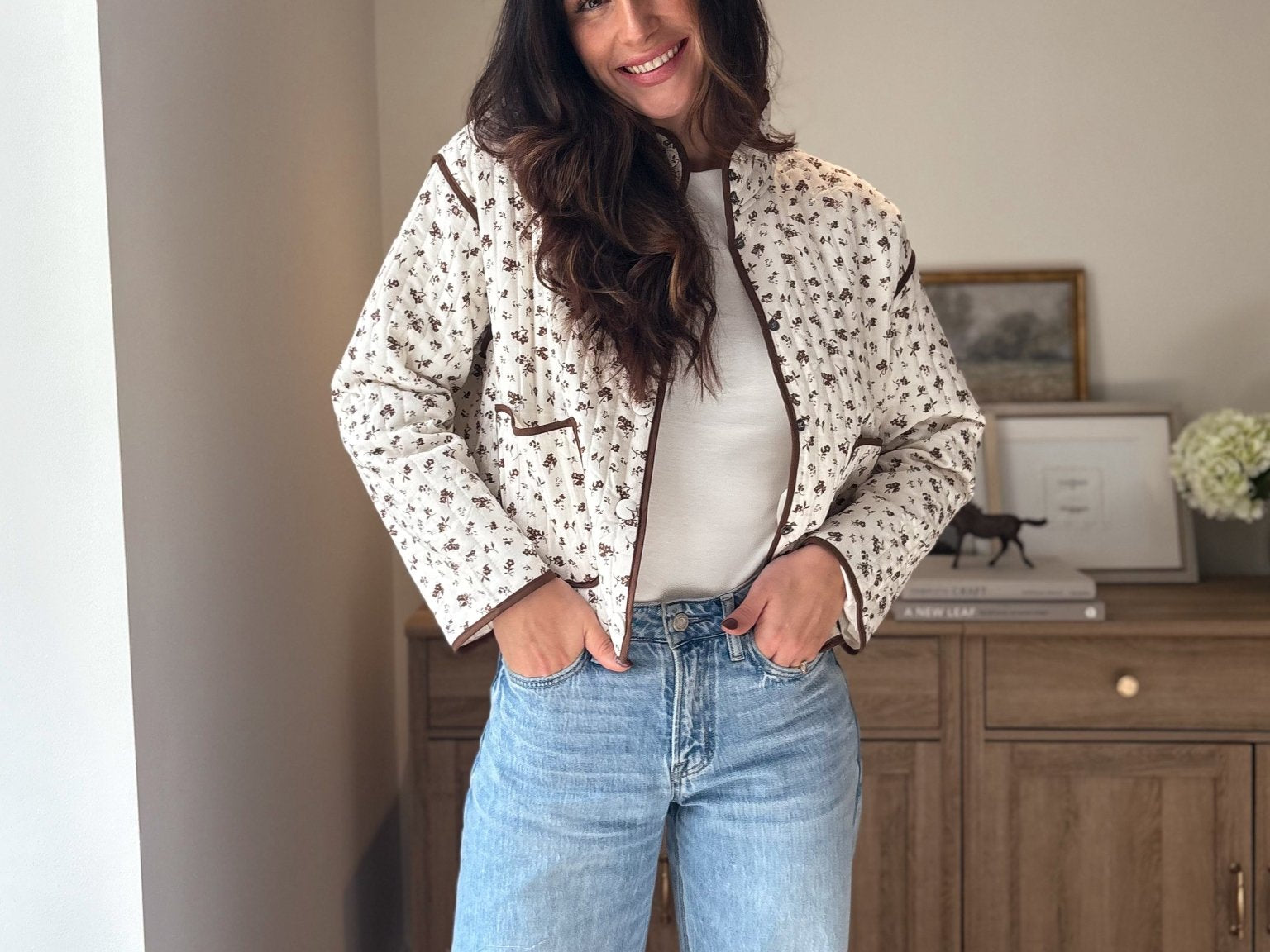 The 'Village Cafe' Floral Print Snap Button Quilted Jacket - Love and Lee Apparel