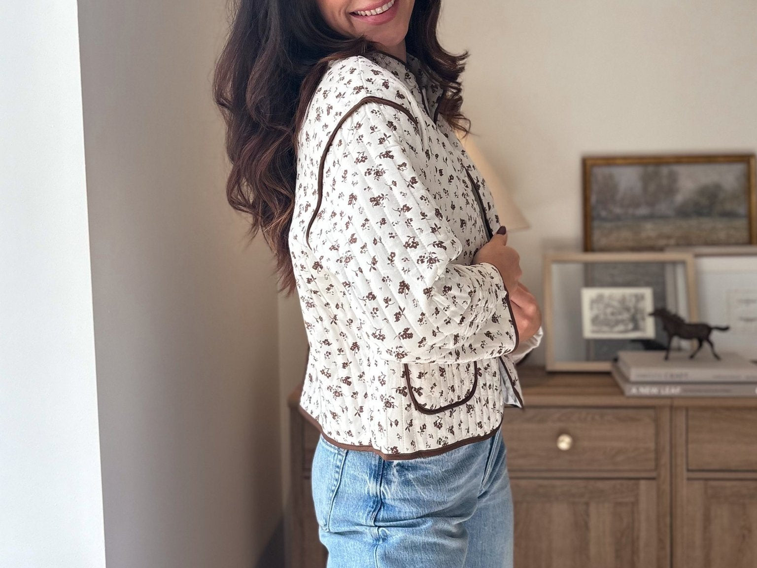 The 'Village Cafe' Floral Print Snap Button Quilted Jacket - Love and Lee Apparel