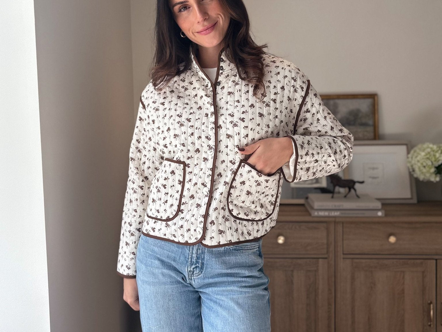 The 'Village Cafe' Floral Print Snap Button Quilted Jacket - Love and Lee Apparel