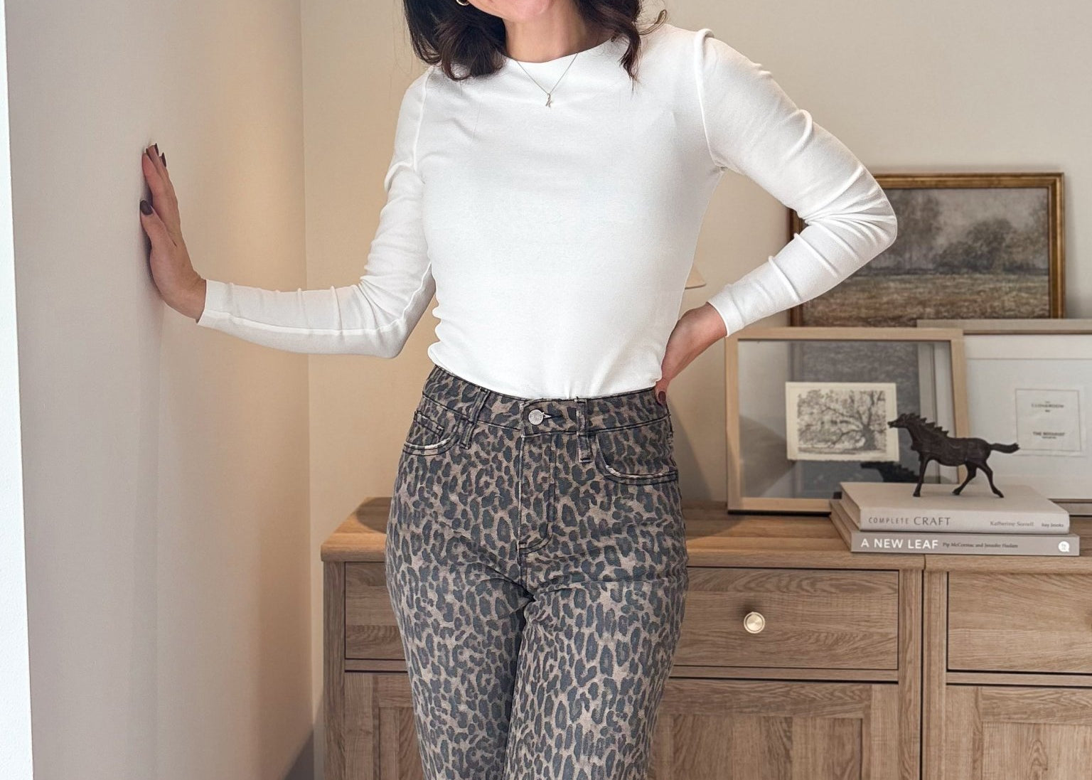 High Rise Leopard Print Waist Tie Crop Wide Jeans - Love and Lee Apparel