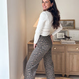 High Rise Leopard Print Waist Tie Crop Wide Jeans - Love and Lee Apparel