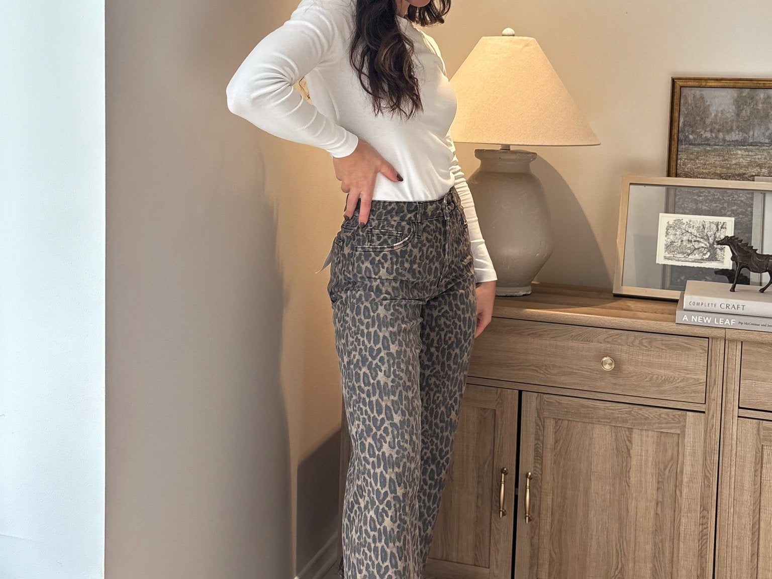 High Rise Leopard Print Waist Tie Crop Wide Jeans - Love and Lee Apparel
