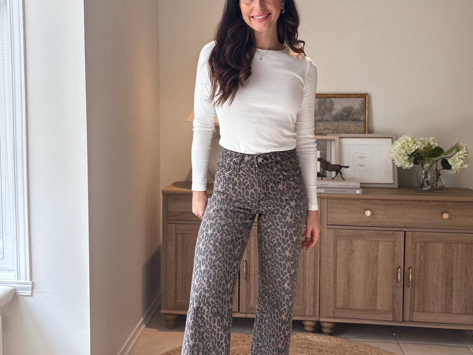 High Rise Leopard Print Waist Tie Crop Wide Jeans - Love and Lee Apparel