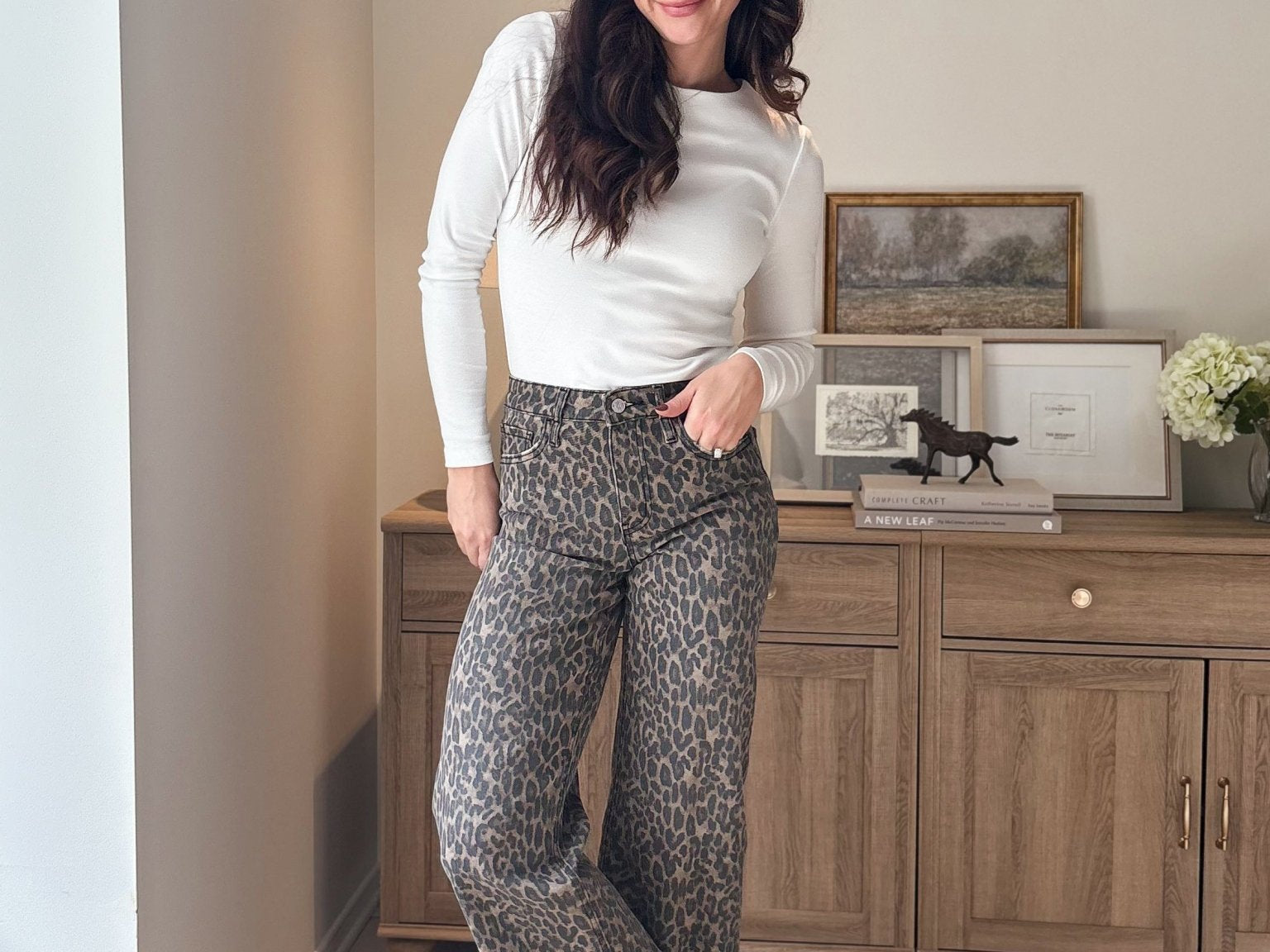 High Rise Leopard Print Waist Tie Crop Wide Jeans - Love and Lee Apparel