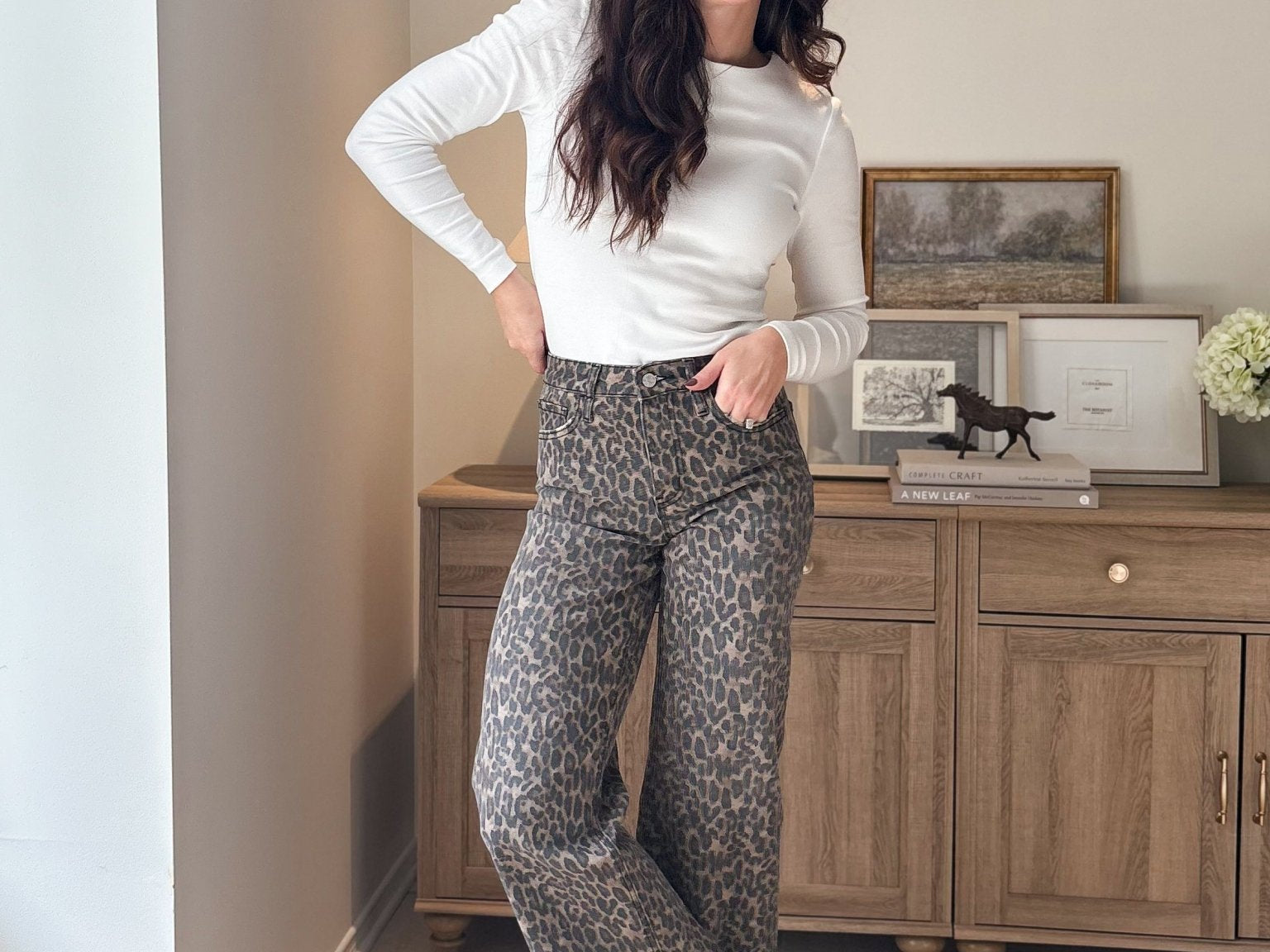 High Rise Leopard Print Waist Tie Crop Wide Jeans - Love and Lee Apparel
