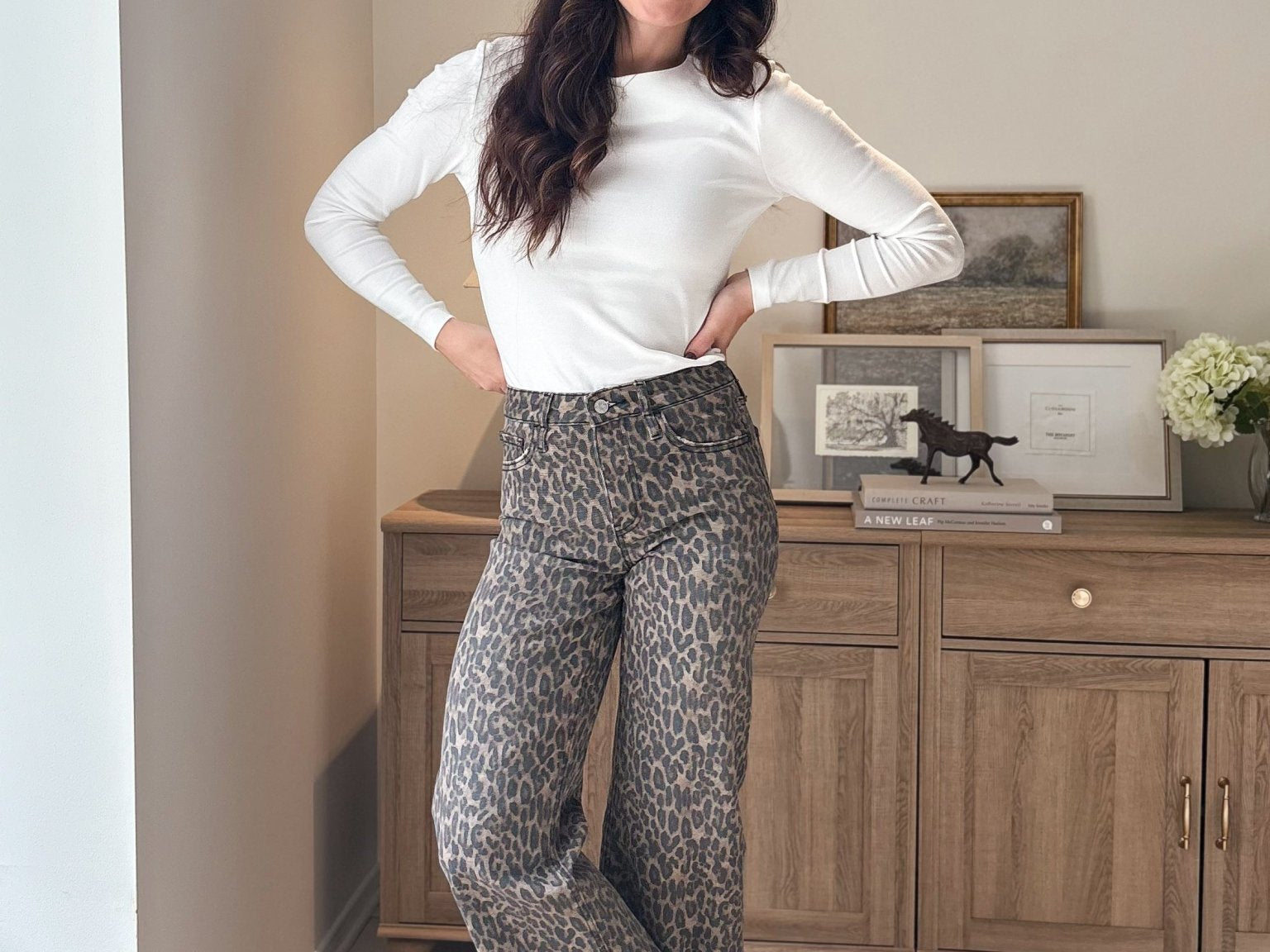 High Rise Leopard Print Waist Tie Crop Wide Jeans - Love and Lee Apparel