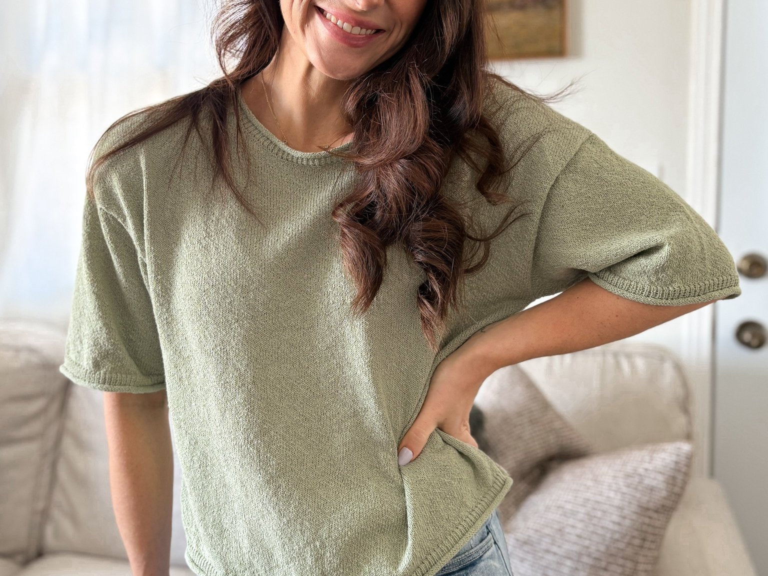 The Yasmine Raw Edge Boxy Short Sleeve Knit Sweater - Love and Lee Apparel