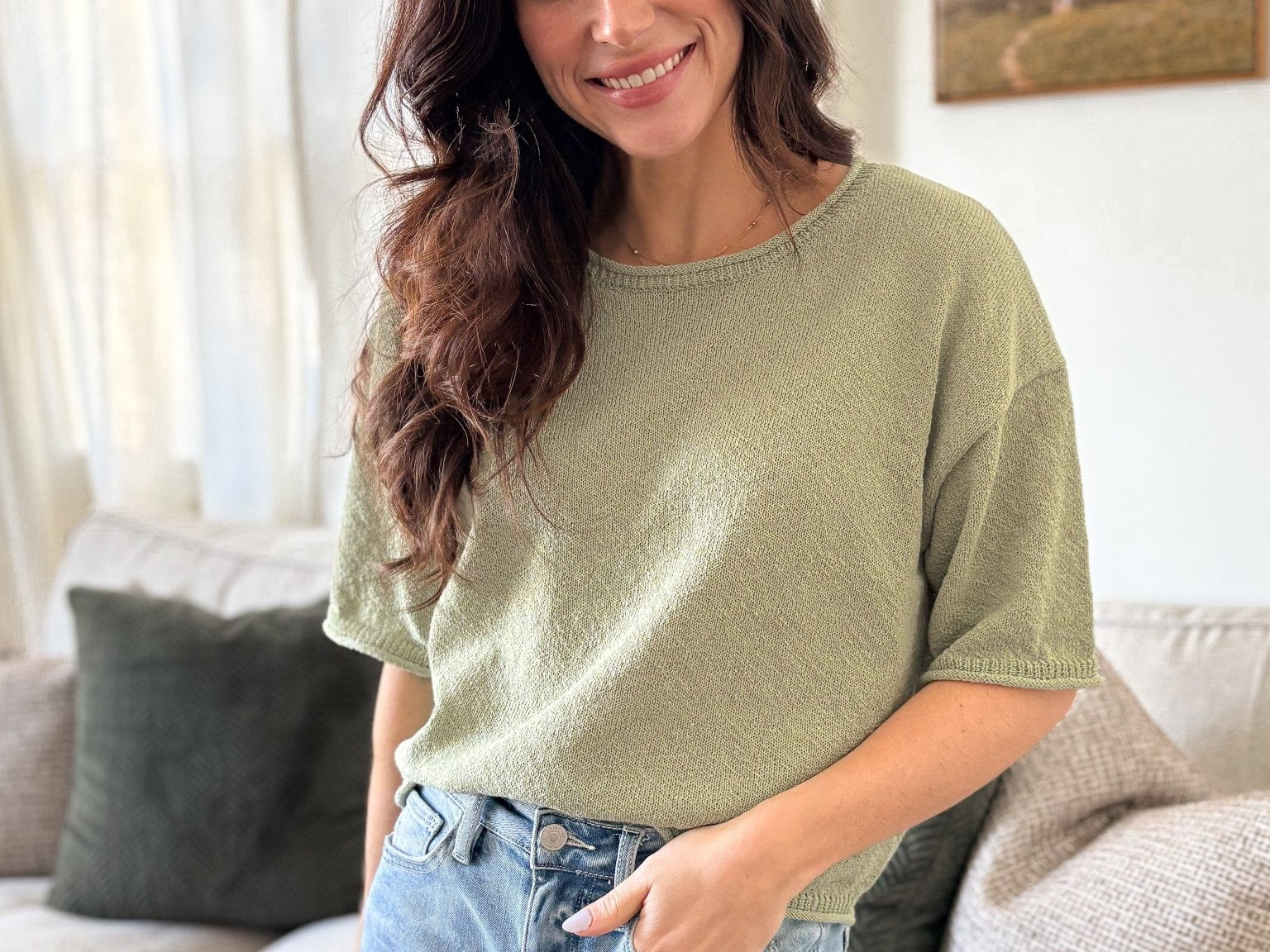 The Yasmine Raw Edge Boxy Short Sleeve Knit Sweater - Love and Lee Apparel