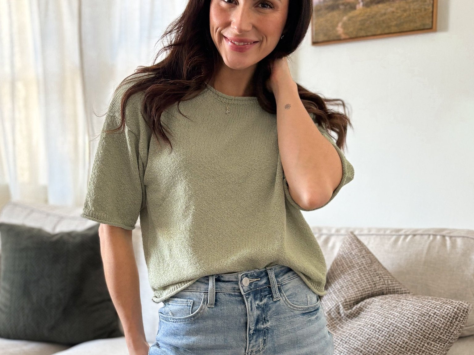 The Yasmine Raw Edge Boxy Short Sleeve Knit Sweater - Love and Lee Apparel