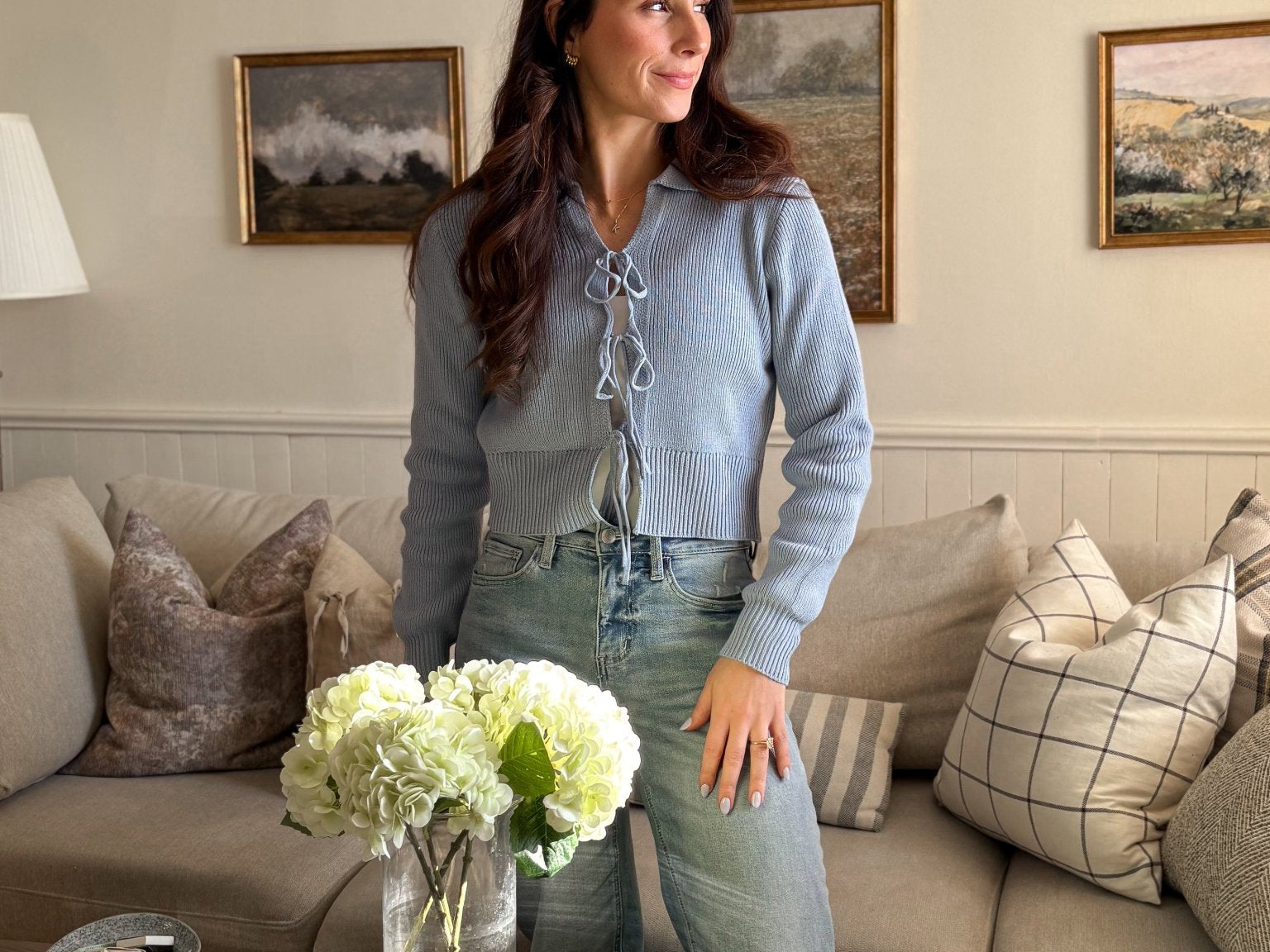 The Mimi Collared Front Tie Detail Cropped Knit Cardigan - Love and Lee Apparel