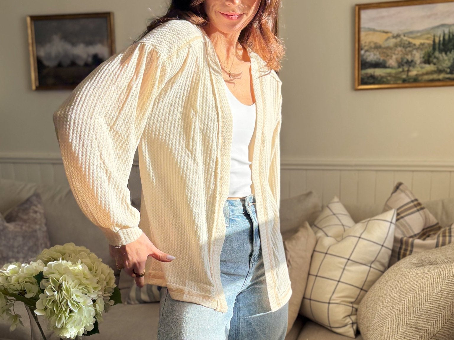 The Kennedy Reverse Stitched Waffle Print Open Front Cardigan - Love and Lee Apparel