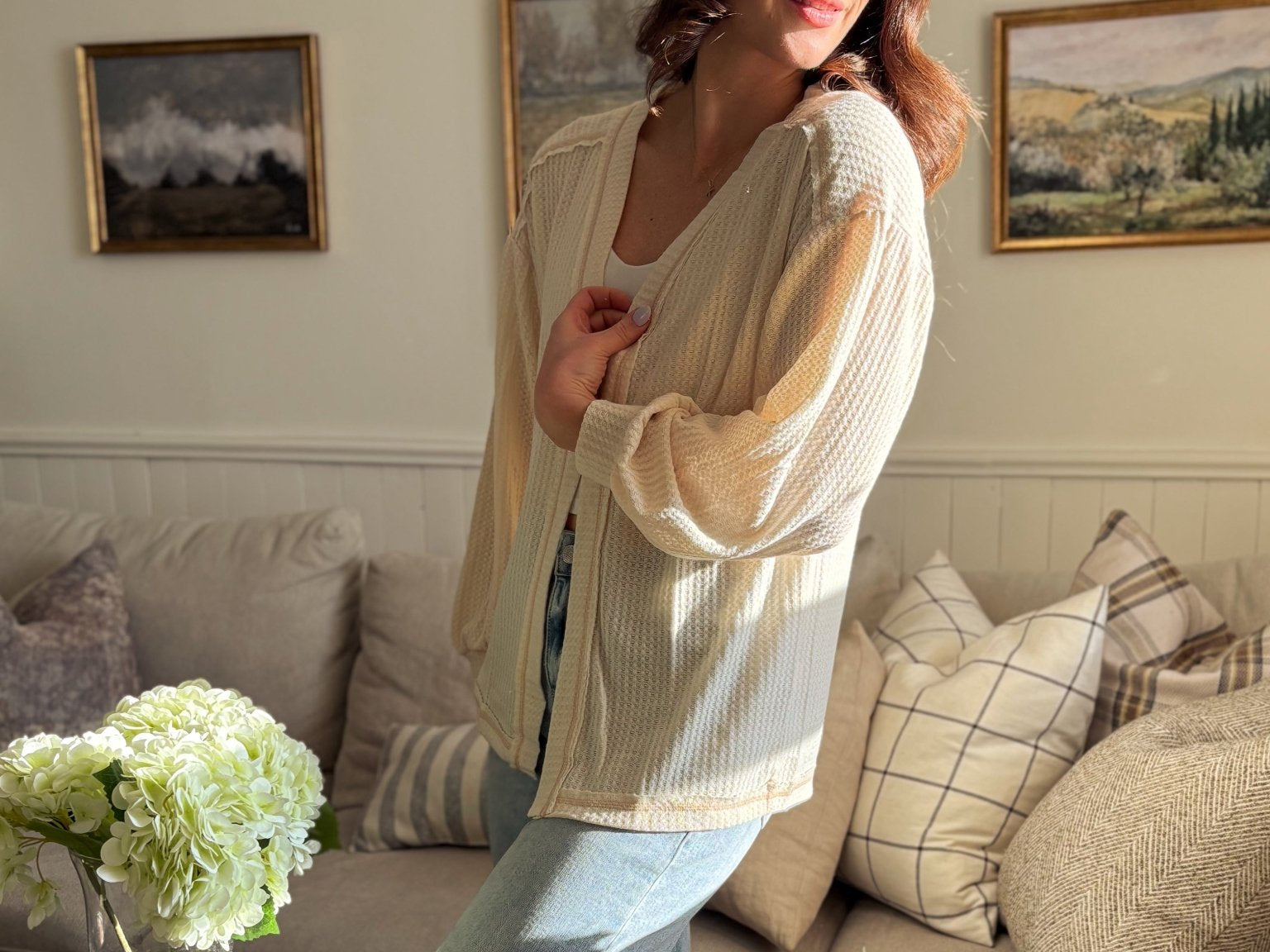 The Kennedy Reverse Stitched Waffle Print Open Front Cardigan - Love and Lee Apparel