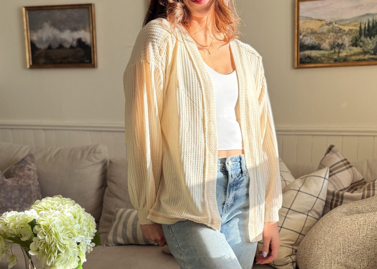 The Kennedy Reverse Stitched Waffle Print Open Front Cardigan - Love and Lee Apparel