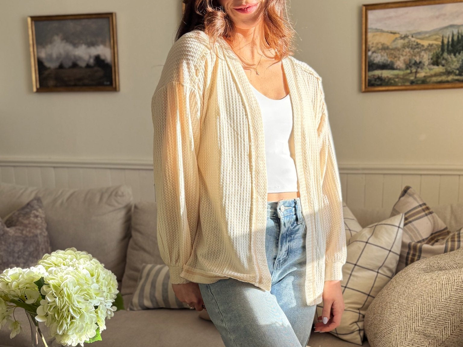 The Kennedy Reverse Stitched Waffle Print Open Front Cardigan - Love and Lee Apparel