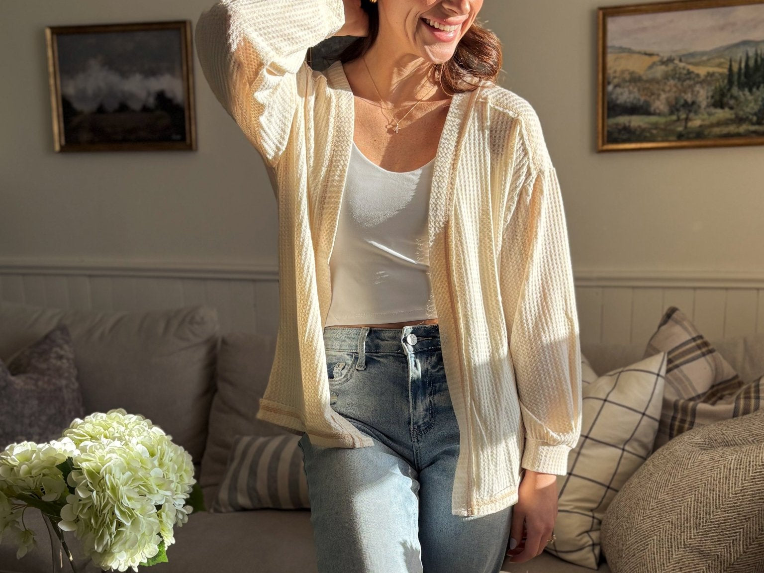 The Kennedy Reverse Stitched Waffle Print Open Front Cardigan - Love and Lee Apparel