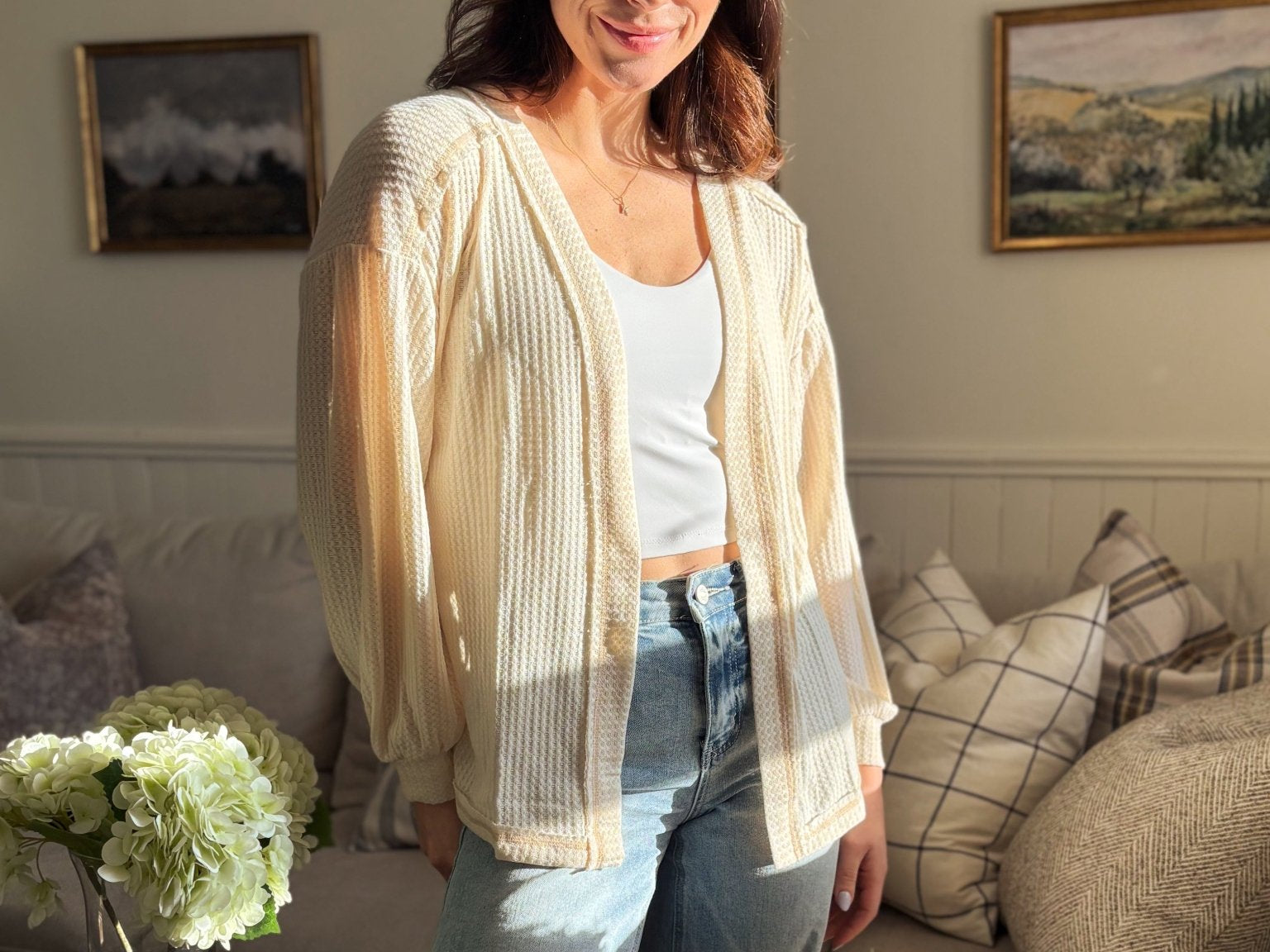 The Kennedy Reverse Stitched Waffle Print Open Front Cardigan - Love and Lee Apparel