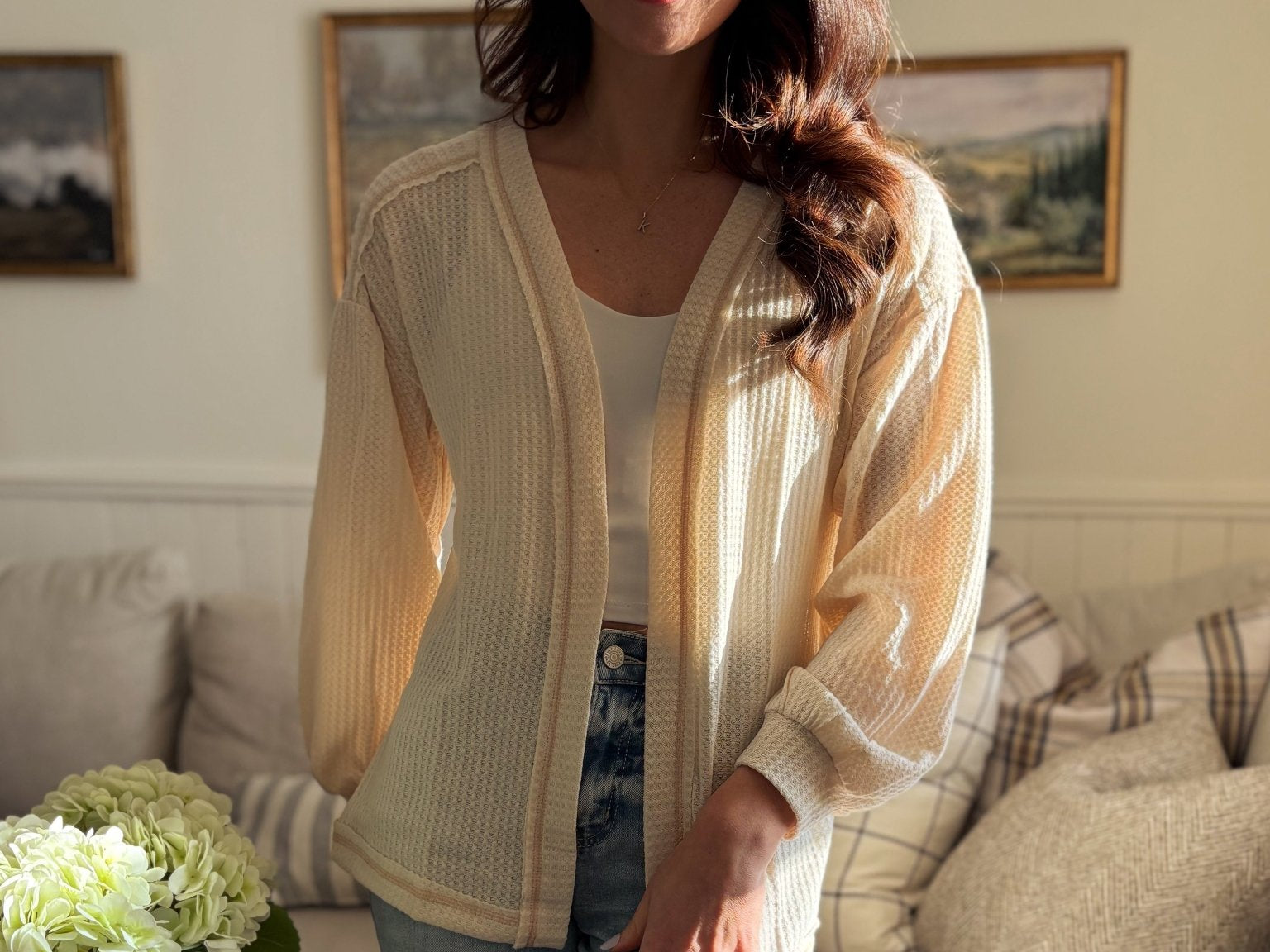 The Kennedy Reverse Stitched Waffle Print Open Front Cardigan - Love and Lee Apparel