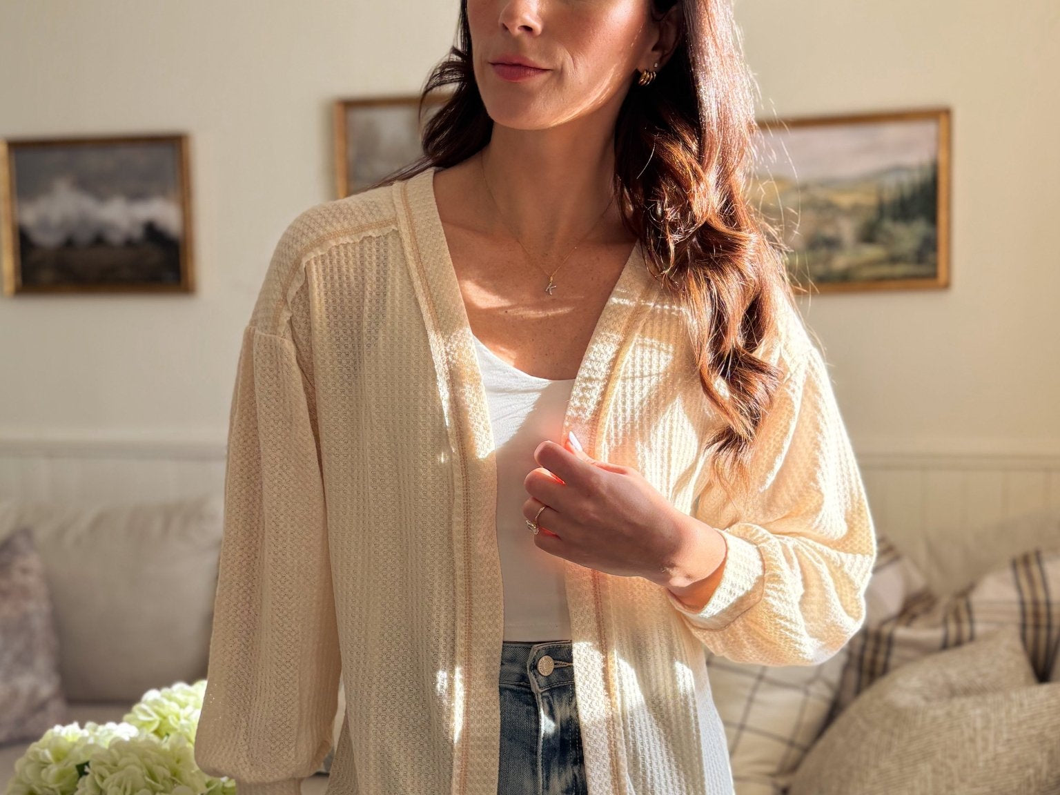 The Kennedy Reverse Stitched Waffle Print Open Front Cardigan - Love and Lee Apparel