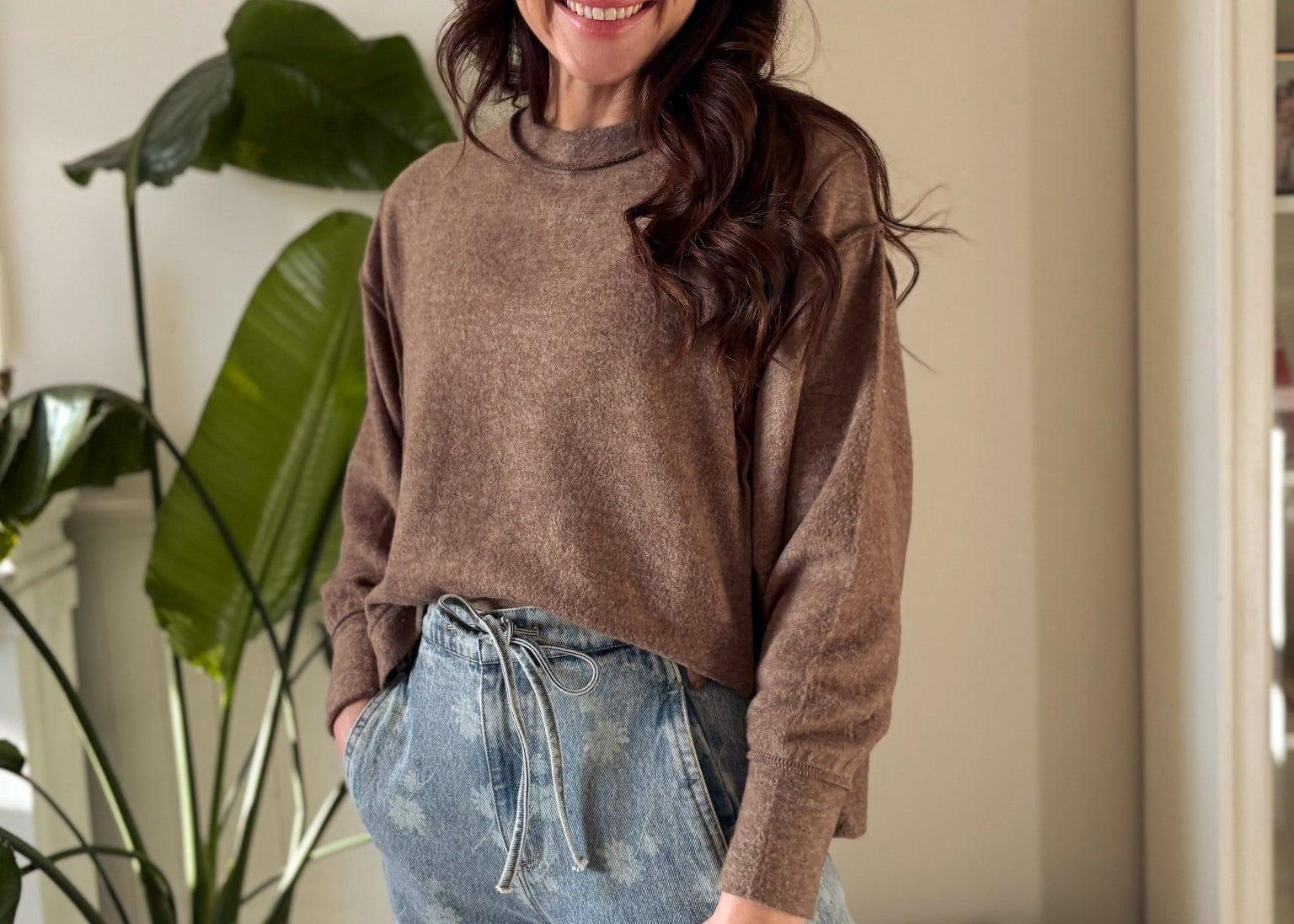 The Rhonda Long Sleeve Round Neck Soft Melange Sweater - Love and Lee Apparel