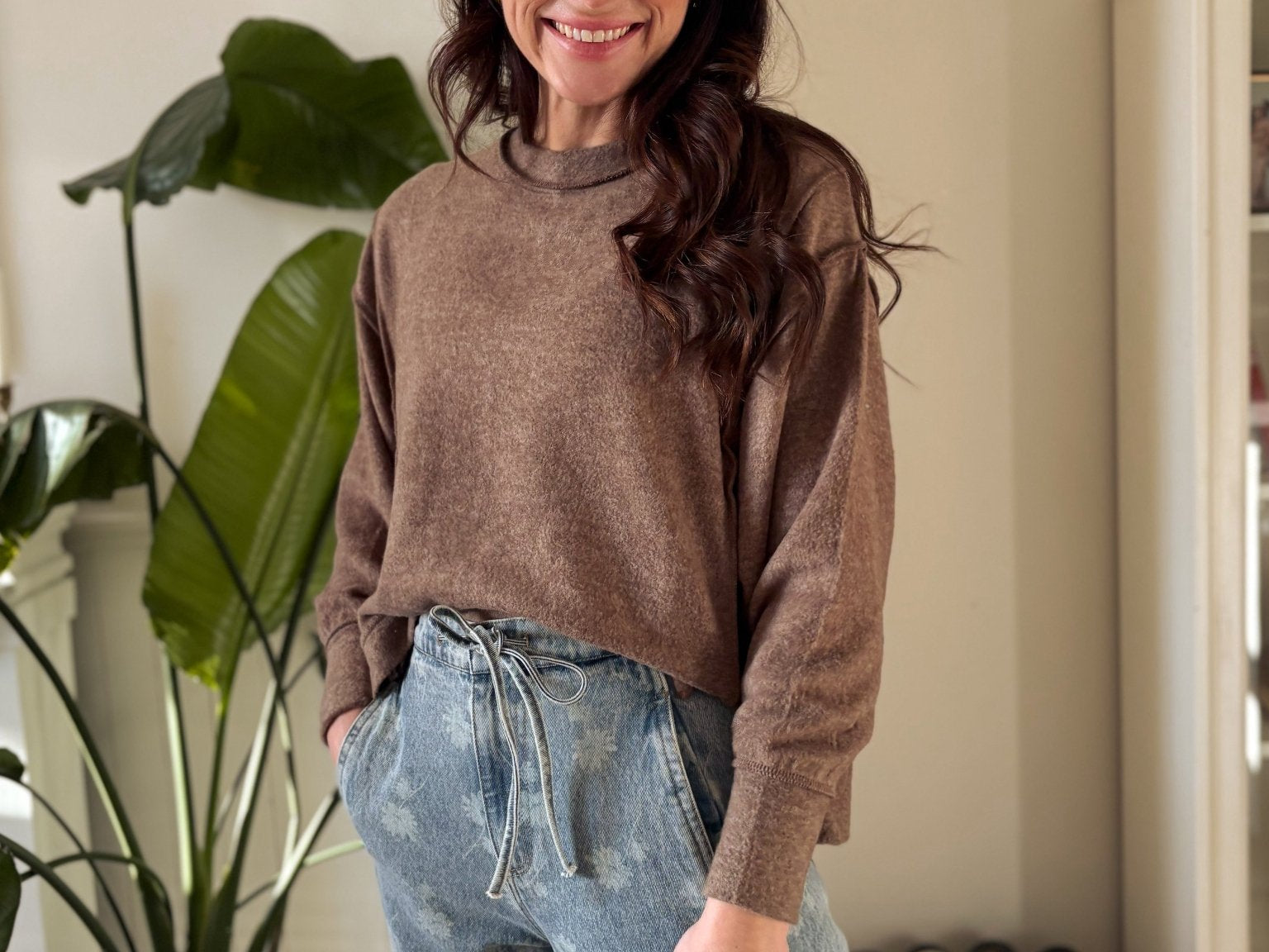 The Rhonda Long Sleeve Round Neck Soft Melange Sweater - Love and Lee Apparel