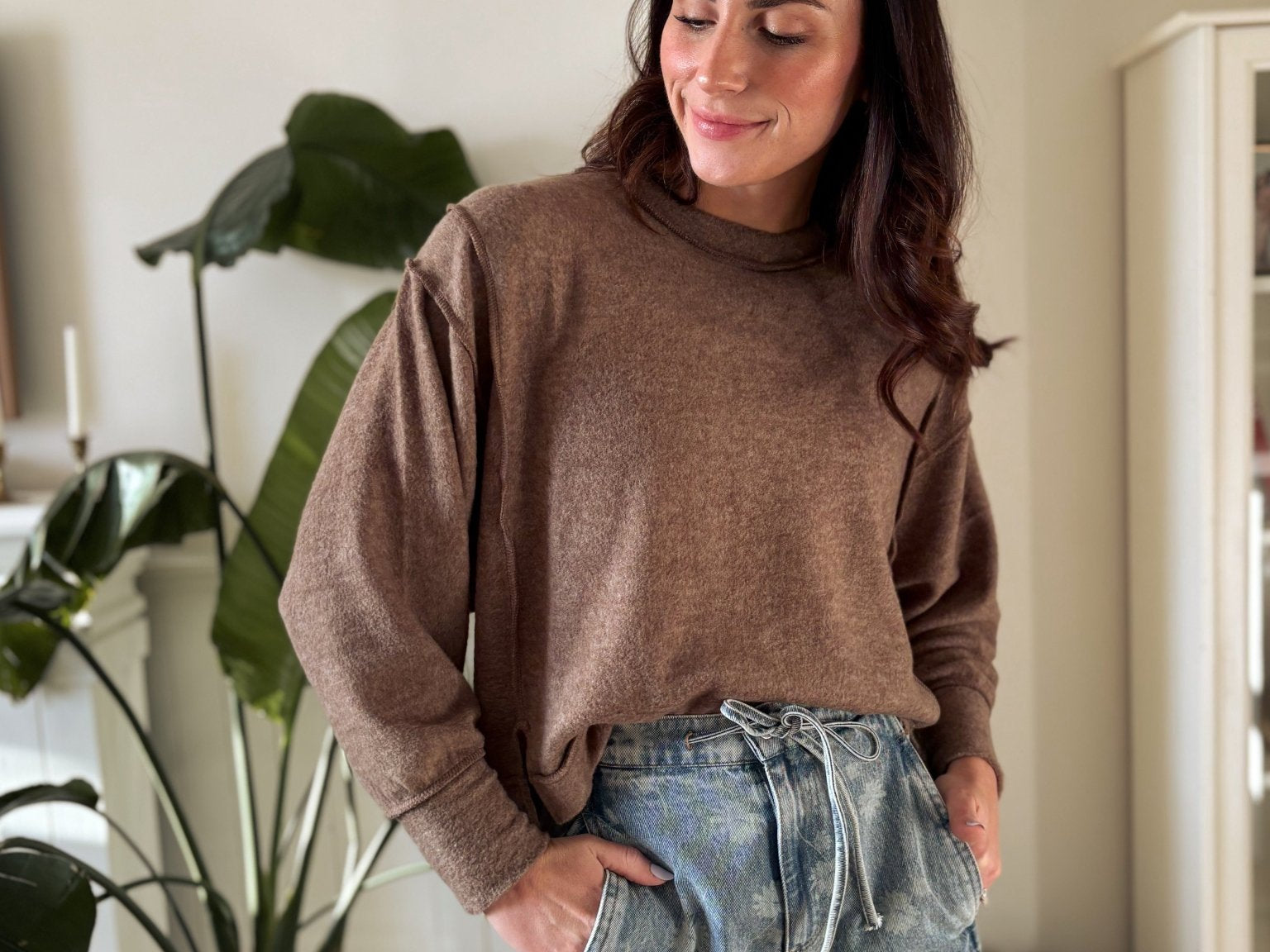 The Rhonda Long Sleeve Round Neck Soft Melange Sweater - Love and Lee Apparel