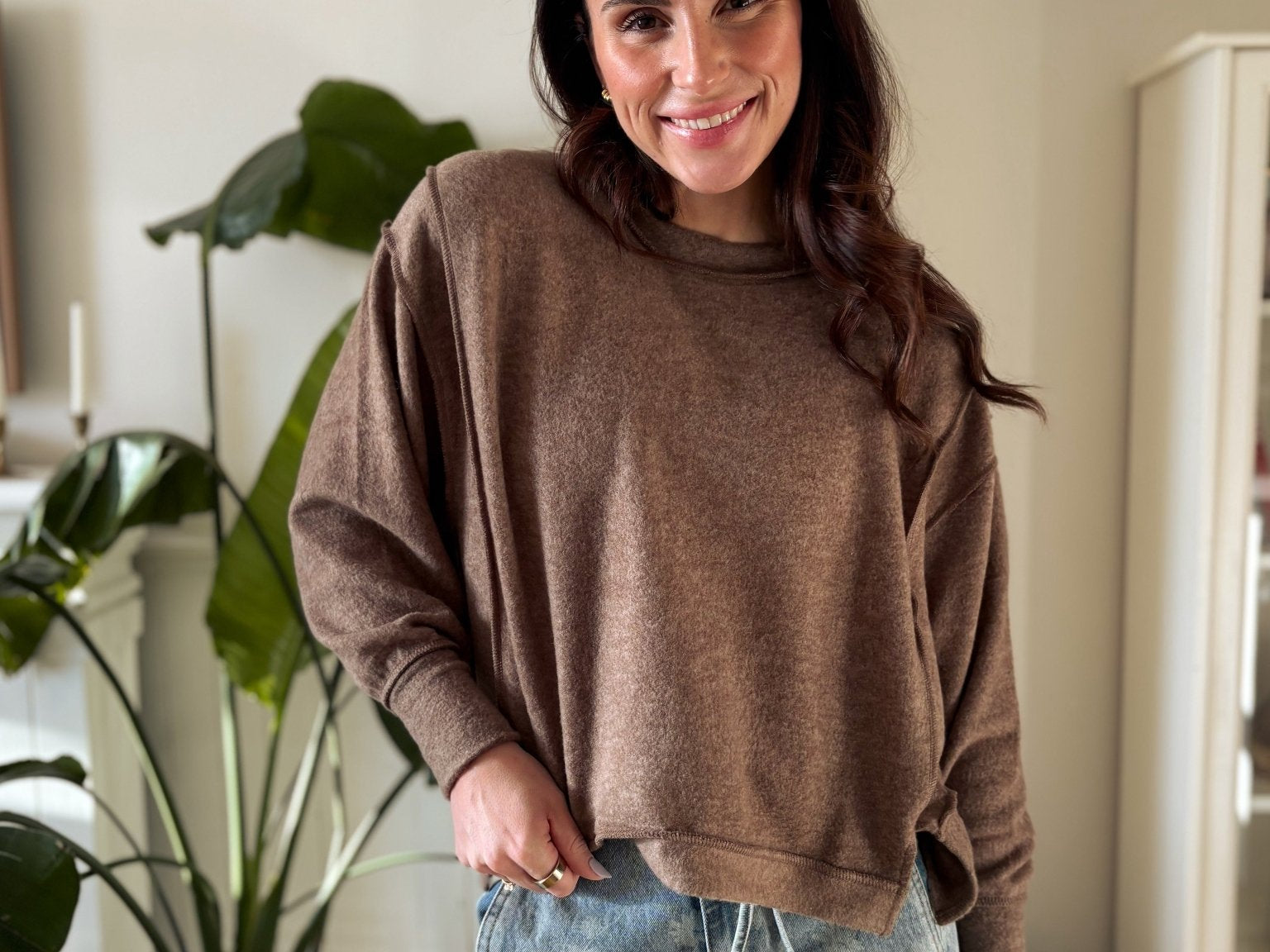 The Rhonda Long Sleeve Round Neck Soft Melange Sweater - Love and Lee Apparel