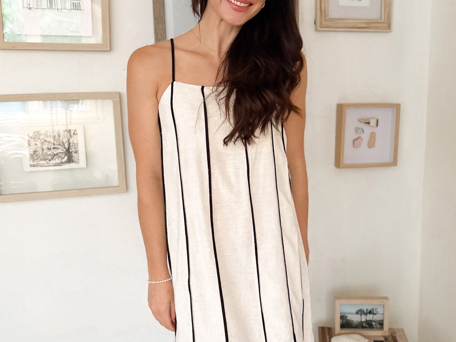 Newport Contrast Stripe Spaghetti Strap Linen Mini Dress - Love and Lee Apparel