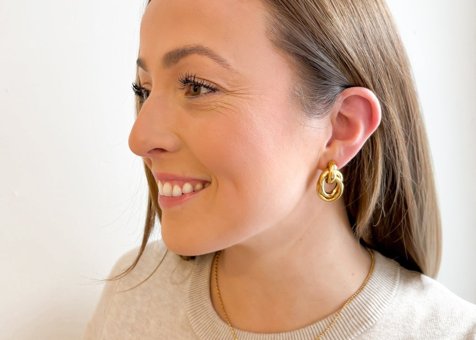 Double Twist Hoops Studs Earrings - 18K Gold Dipped - Love and Lee Apparel