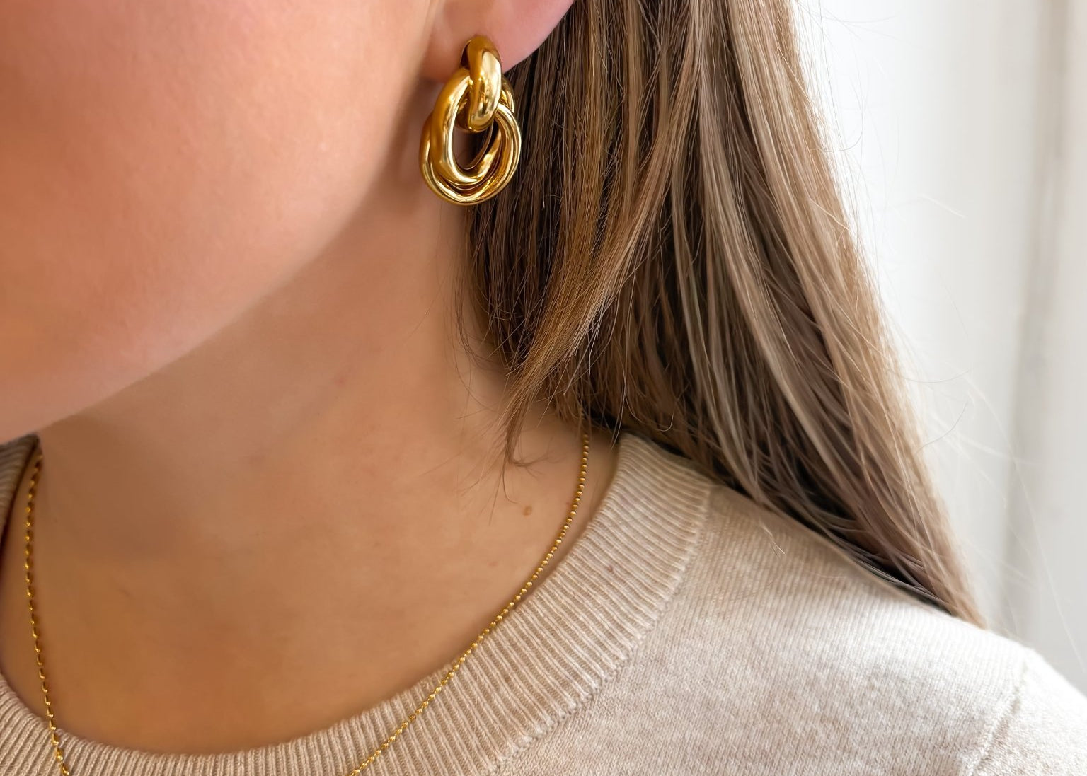 Double Twist Hoops Studs Earrings - 18K Gold Dipped - Love and Lee Apparel