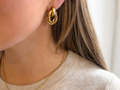 Duo Style Chain Necklace with Rhinestone Pendant - 18K Gold Plated Steel - Love and Lee Apparel