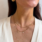 Multi Layer Necklace with Beaded Chain and Drop Rhinestone Charms in 18K Gold Plated Steel - Love and Lee Apparel